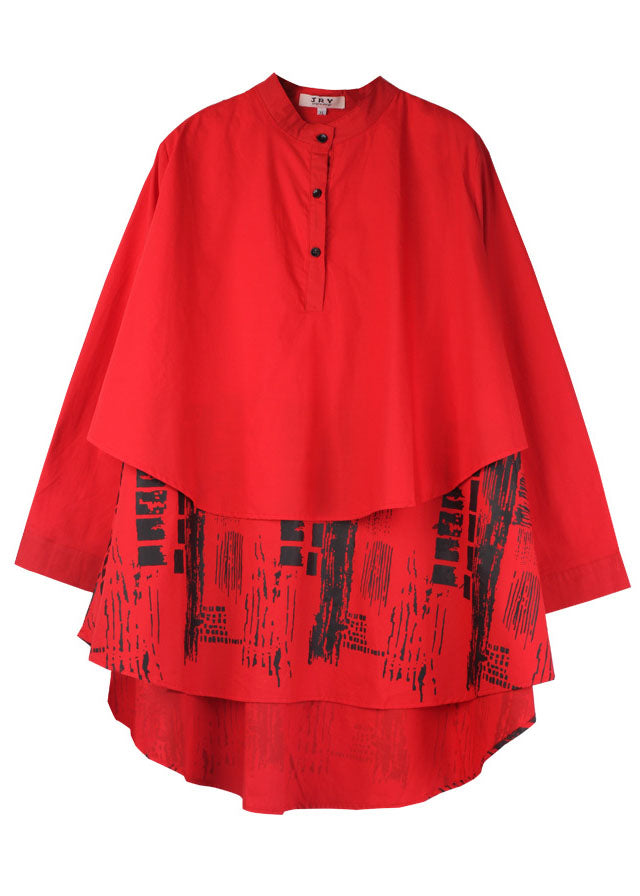 Bouton d'impression de patchwork rouge naturel Top d'automne