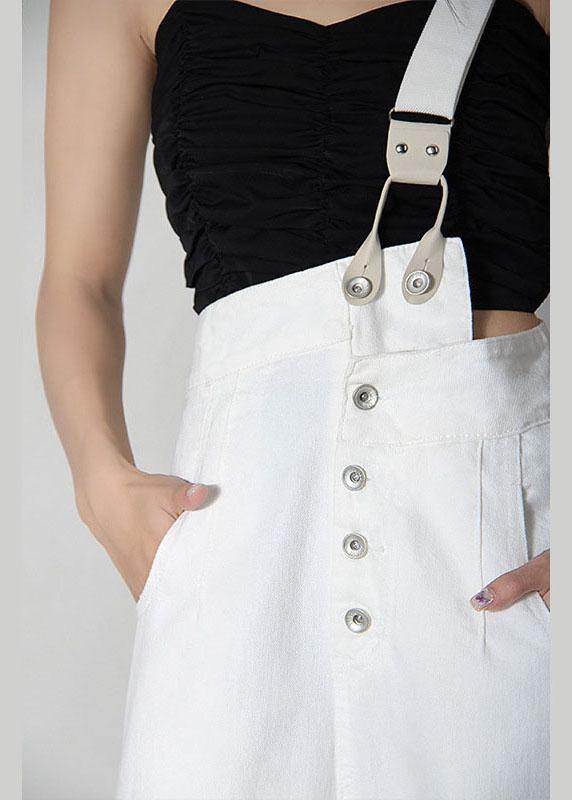 Natural White Denim High Waist asymmetrical Design Carpenter Pants - SooLinen