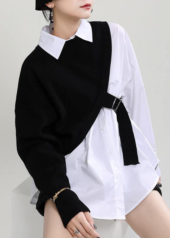 New Fashion Knitted Shawl + White Shirt Two Piece Set - SooLinen