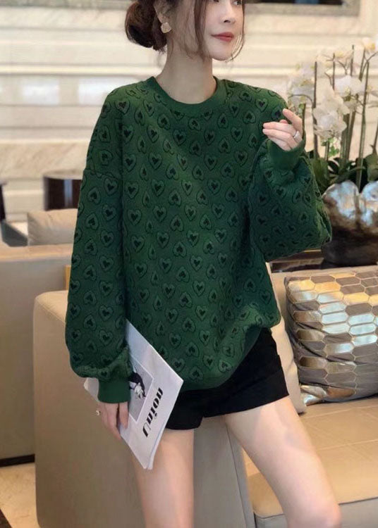 Nouveau Green O-Leck Print Sweatshirts d'automne mignons