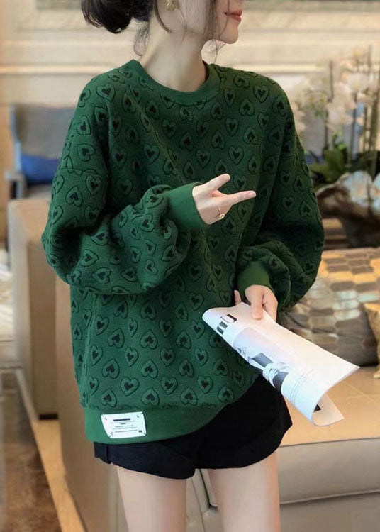 Nouveau Green O-Leck Print Sweatshirts d'automne mignons