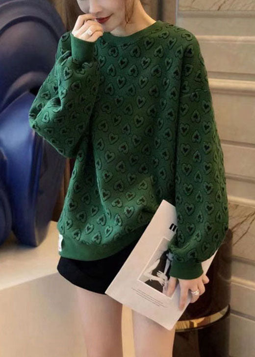 Nouveau Green O-Leck Print Sweatshirts d'automne mignons