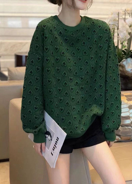 Nouveau Green O-Leck Print Sweatshirts d'automne mignons