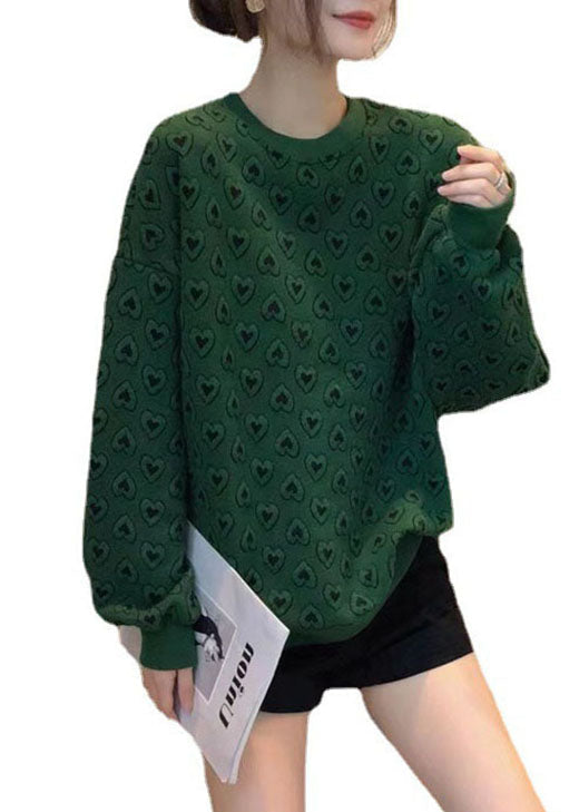 Nouveau Green O-Leck Print Sweatshirts d'automne mignons