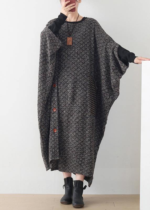 New gray wool dress plus size o neck asymmetric long dress - SooLinen