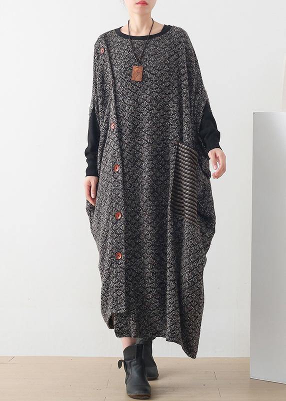 New gray wool dress plus size o neck asymmetric long dress - SooLinen