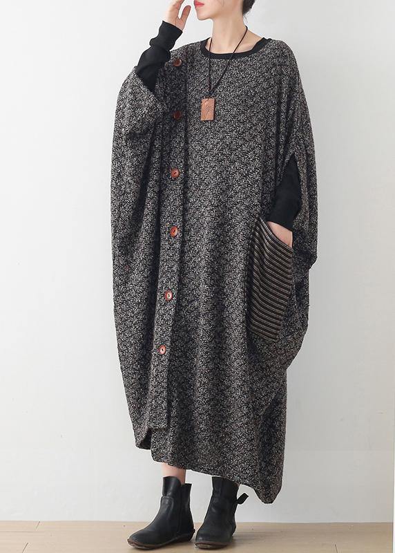 New gray wool dress plus size o neck asymmetric long dress - SooLinen