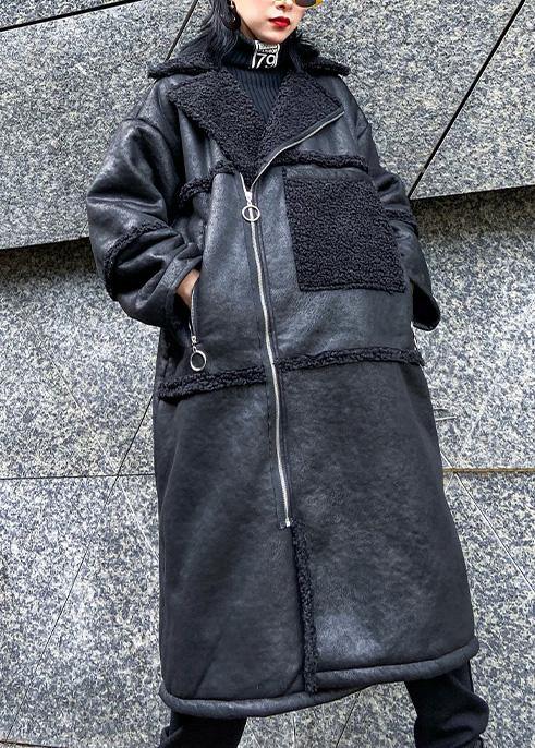 New oversized long jackets winter coats black zippered wool overcoat - SooLinen