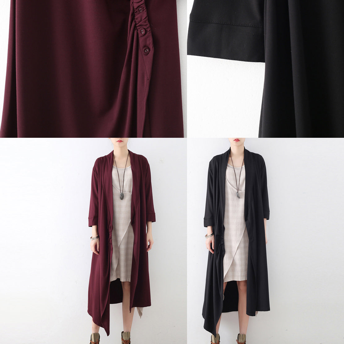 Nouvelle fermeture latérale Cardigans de coton longs manteaux maxi vêtements causaux originaux