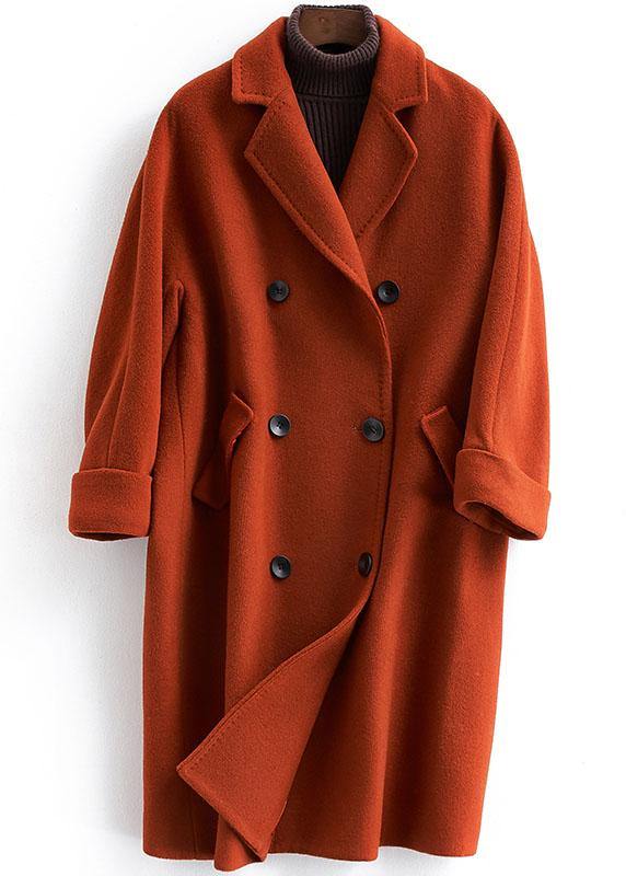 New trendy plus size Coats double breast coat red Notched woolen overcoat - SooLinen