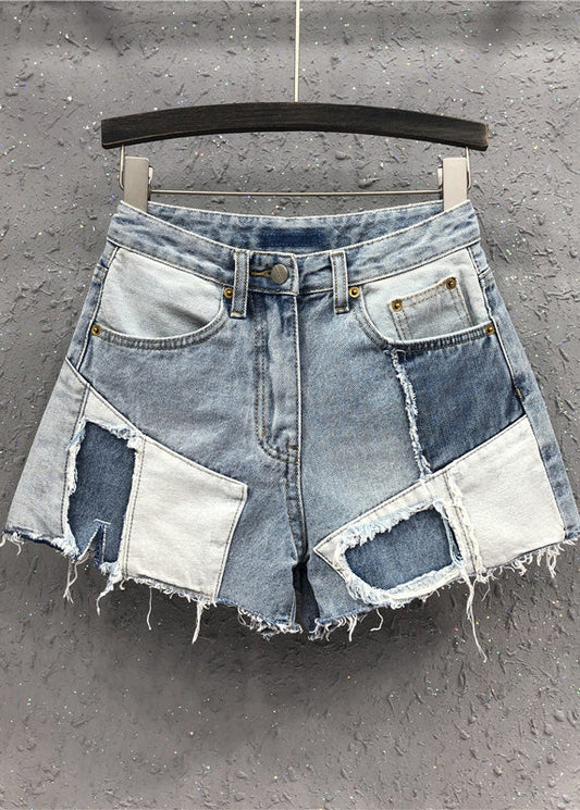 Nouveauté bleu asymétrique patchwork haut taille short denim Summer