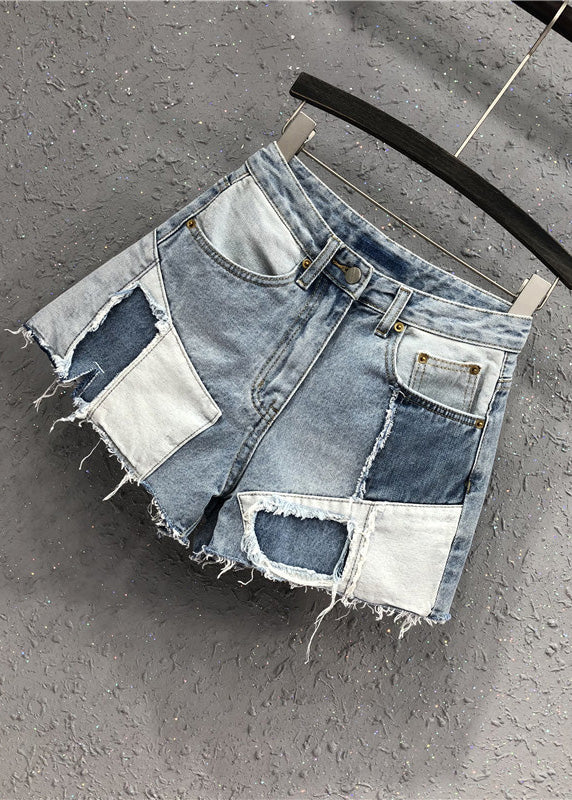 Nouveauté bleu asymétrique patchwork haut taille short denim Summer