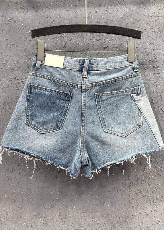 Nouveauté bleu asymétrique patchwork haut taille short denim Summer