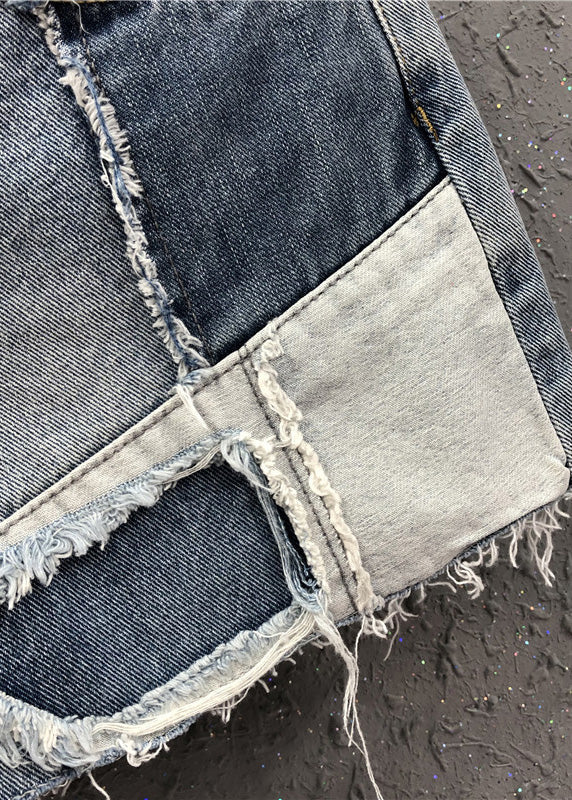 Nouveauté bleu asymétrique patchwork haut taille short denim Summer