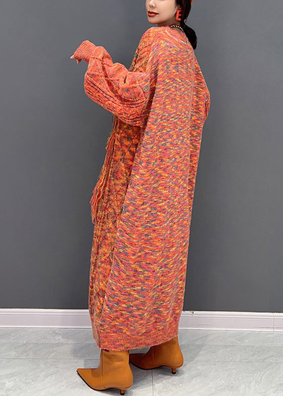 Orange O-leck Pichet Tassel Knit Holid Holid MAXI Panks Robe Hiver