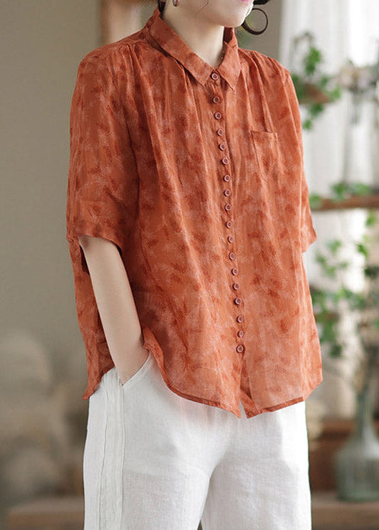 Orange Peter Pan Collar Button Linn Shirt Half Mancheve