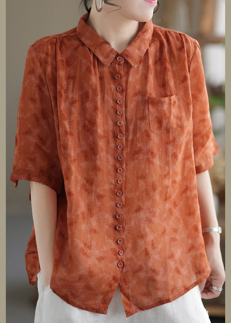 Orange Peter Pan Collar Button Linn Shirt Half Mancheve