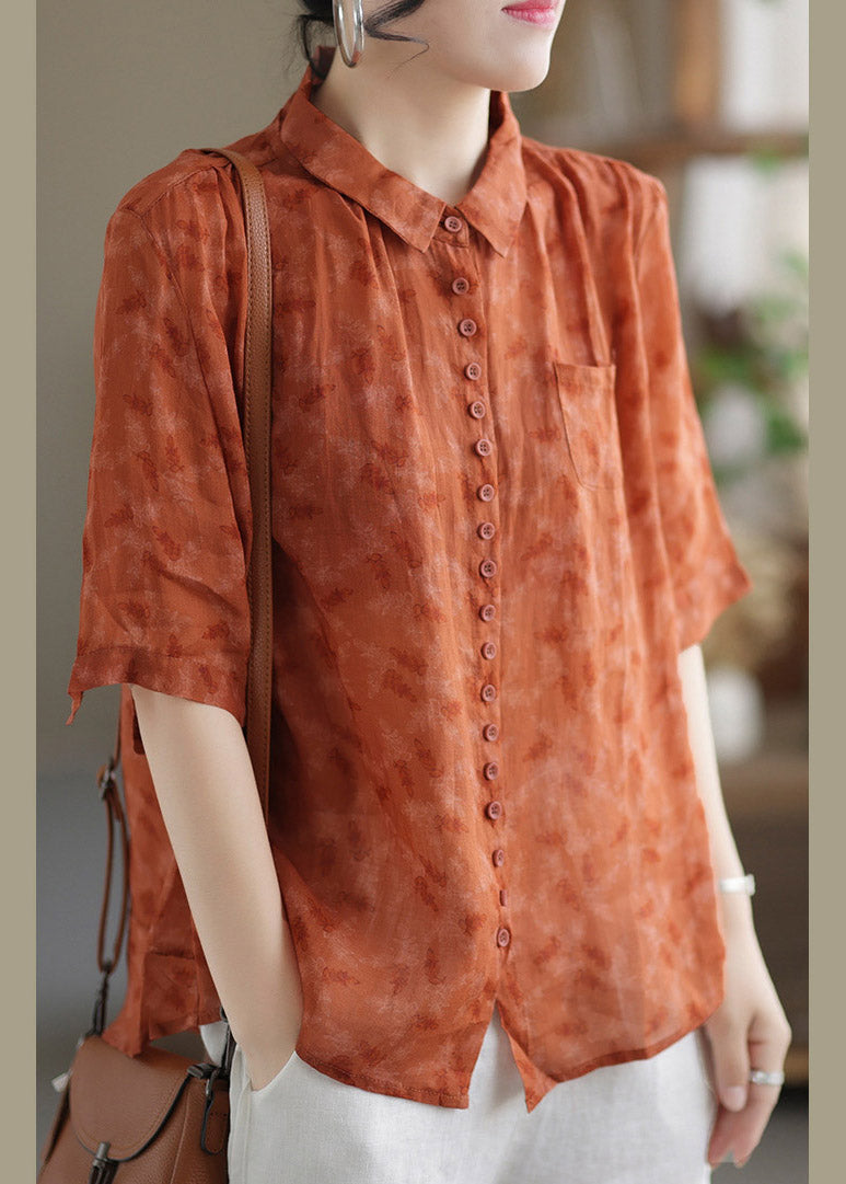 Orange Peter Pan Collar Button Linn Shirt Half Mancheve