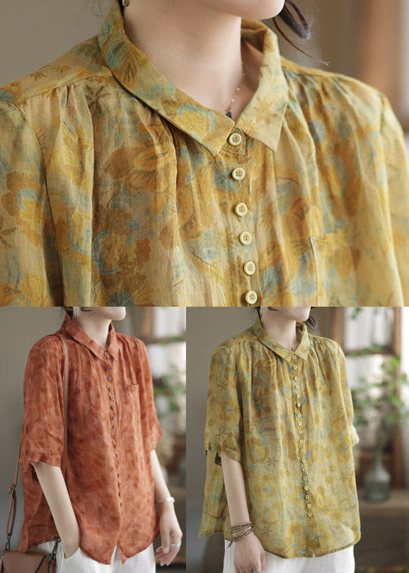 Orange Peter Pan Collar Button Linn Shirt Half Mancheve