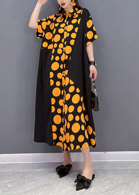 Robe patchwork de poches oranges demi-manches