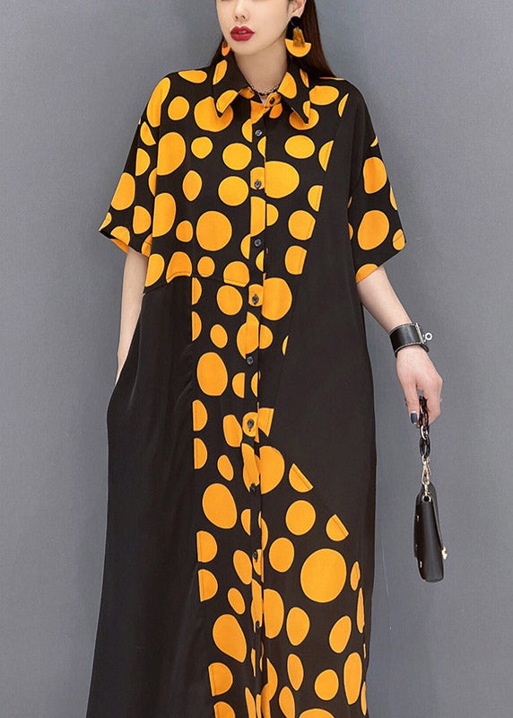 Robe patchwork de poches oranges demi-manches