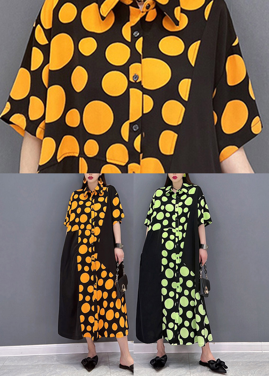 Robe patchwork de poches oranges demi-manches