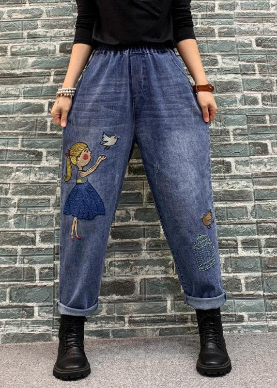 Carton bleu biologique Poches brodées Patchwork Denim Crop Pantal