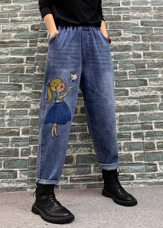 Carton bleu biologique Poches brodées Patchwork Denim Crop Pantal