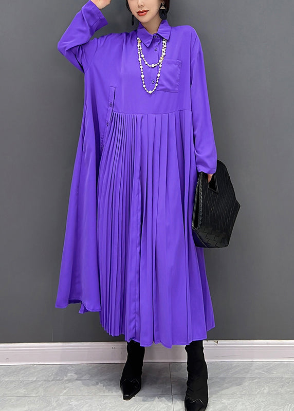 Purple Organic Peter Pan Collar Button Robe maxi