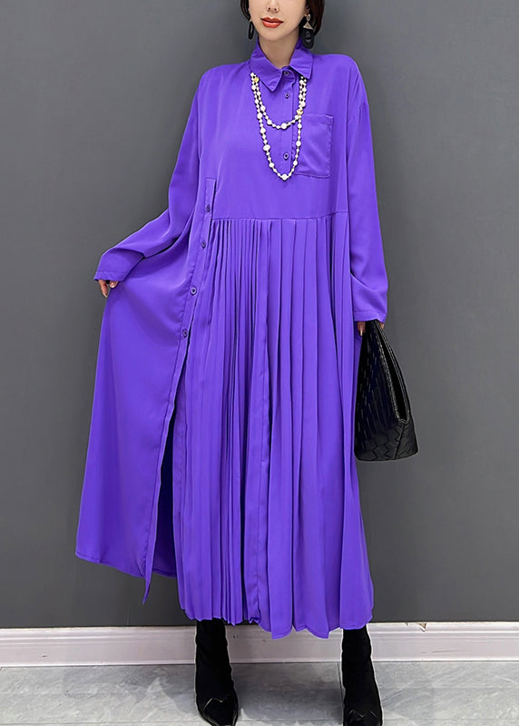 Purple Organic Peter Pan Collar Button Robe maxi