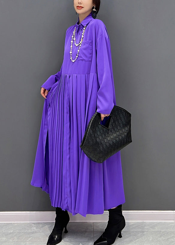 Purple Organic Peter Pan Collar Button Robe maxi