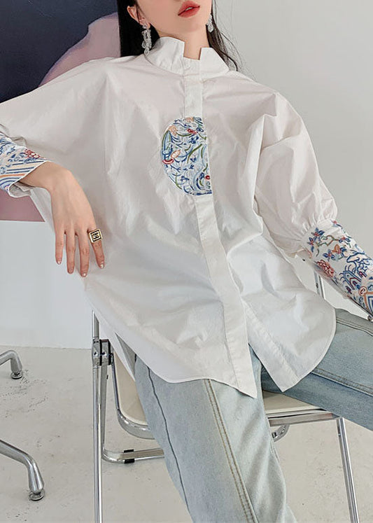 Patchwork Blanc Organic Broideried Cotton Shirt Spring