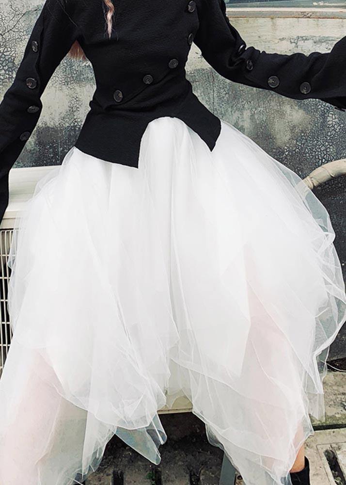 Organic White High Waist asymmetrical design Summer tulle Skirt - SooLinen