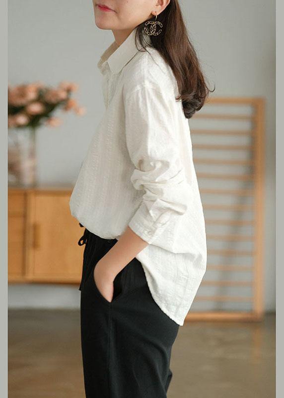 Organic White Peter Pan Collar Button Fall Top Long Sleeve - SooLinen