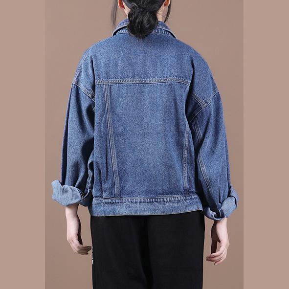 Organic denim blue Fine maxi coat Inspiration lapel fall jackets - SooLinen