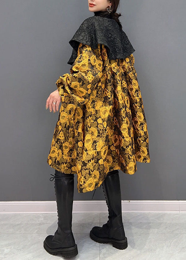 Conception d'origine jaune realoir collier jacquard robes en soie printemps