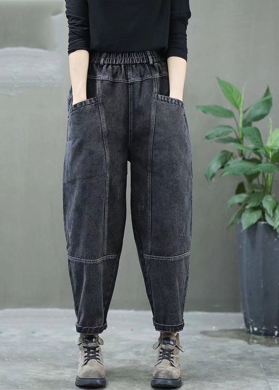 Taille plus taille noire haute taille pantalon en jean hiver