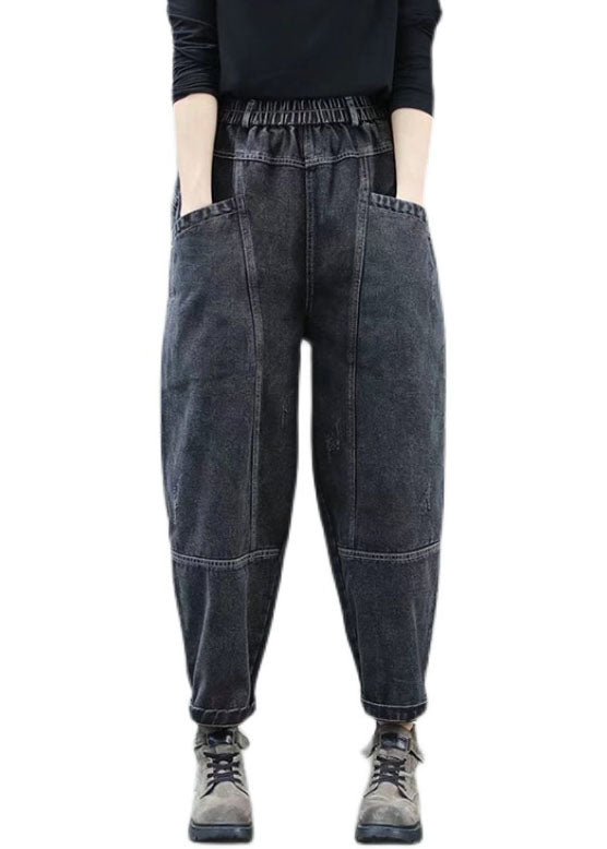 Taille plus taille noire haute taille pantalon en jean hiver