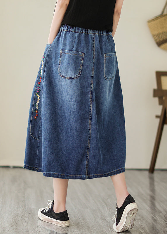 Pouilles brodées bleues plus taille jupes denim d'été