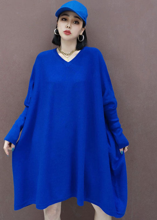 Robes en tricot en vase bleu taille plus taille printemps