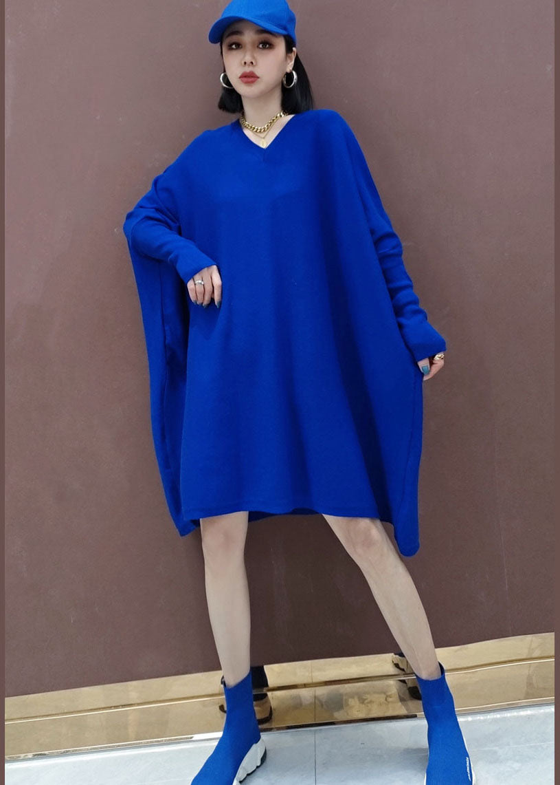 Robes en tricot en vase bleu taille plus taille printemps