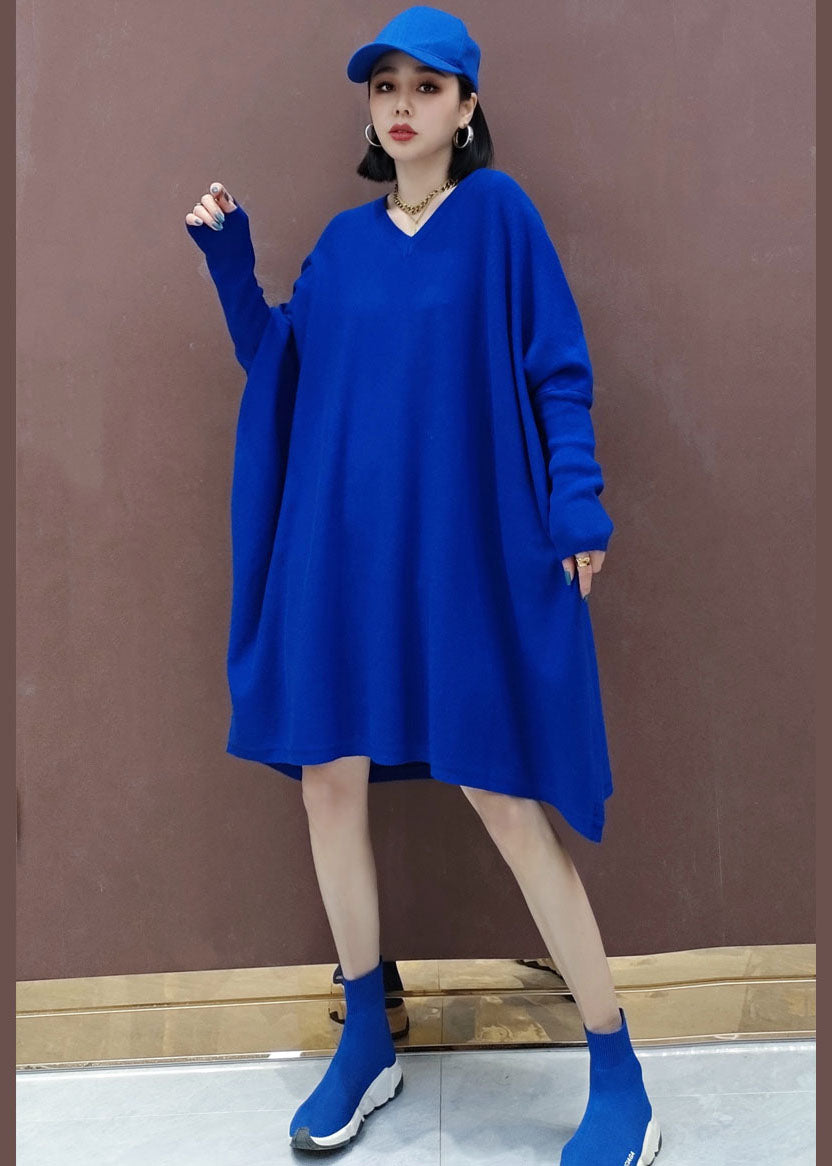 Robes en tricot en vase bleu taille plus taille printemps