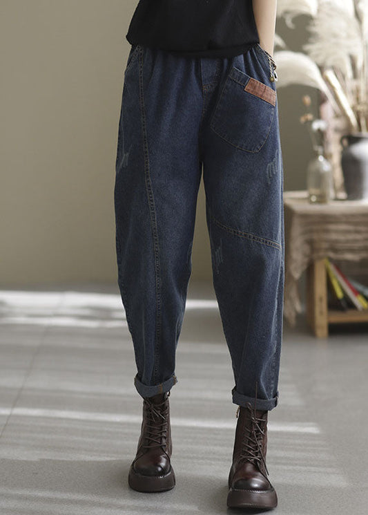 Pouilles élastiques bleues plus taille pantalon en denim en coton