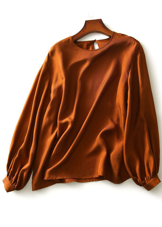 Taille plus caramel O-Neck Draping Draping Fine Silk Top Spring