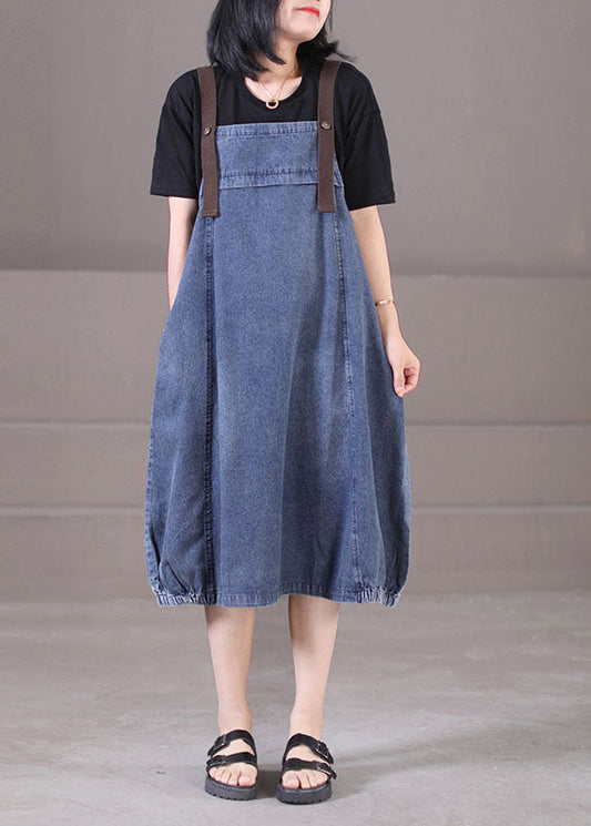 Plus Size Denim Blue Original Design Cotton Strap Long Dresses Summer