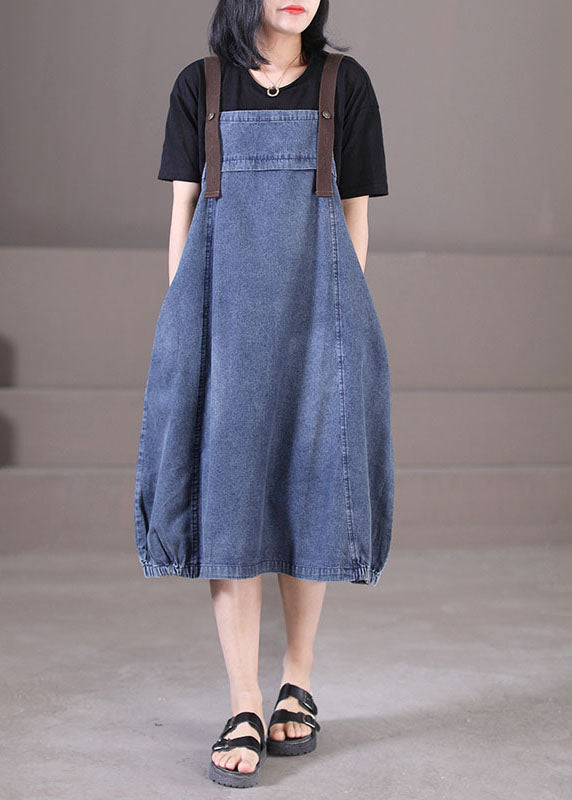 Plus Size Denim Blue Original Design Cotton Strap Long Dresses Summer