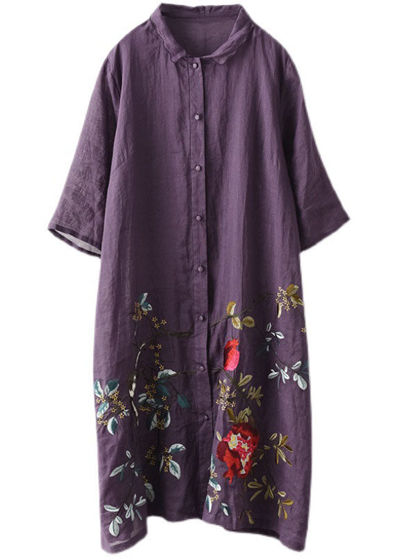 Bouton violet de taille plus chemise d'automne brodée