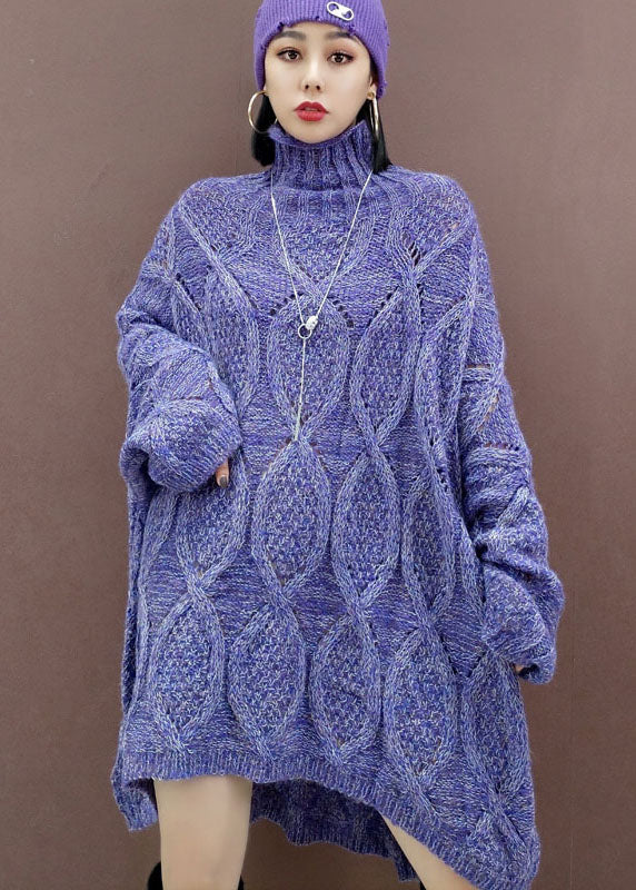 Plus taille violette basse haut conception longue robe en tricot