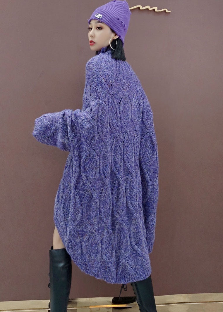 Plus taille violette basse haut conception longue robe en tricot