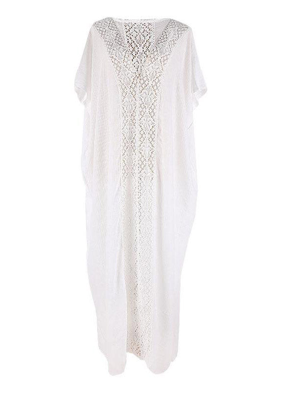 Plus taille blanche creux de longue robe de vacances l'été